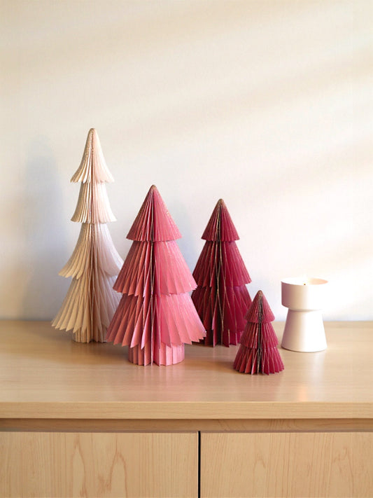 Fuschia Pink & Red Honeycomb Paper Christmas Trees | 5 Sizes