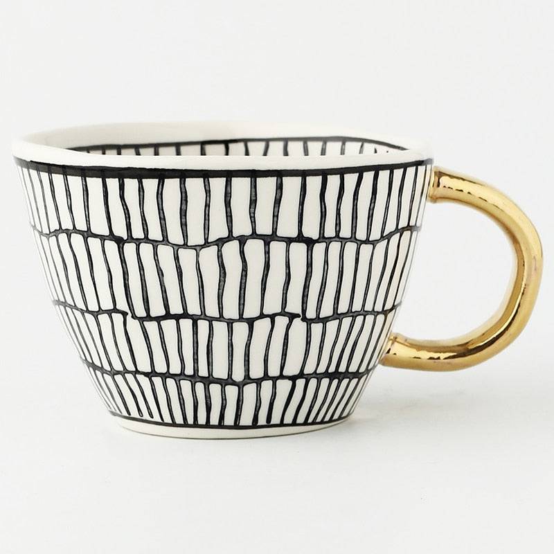 Luxe Hand Painted Gold Handle Ceramic Mugs