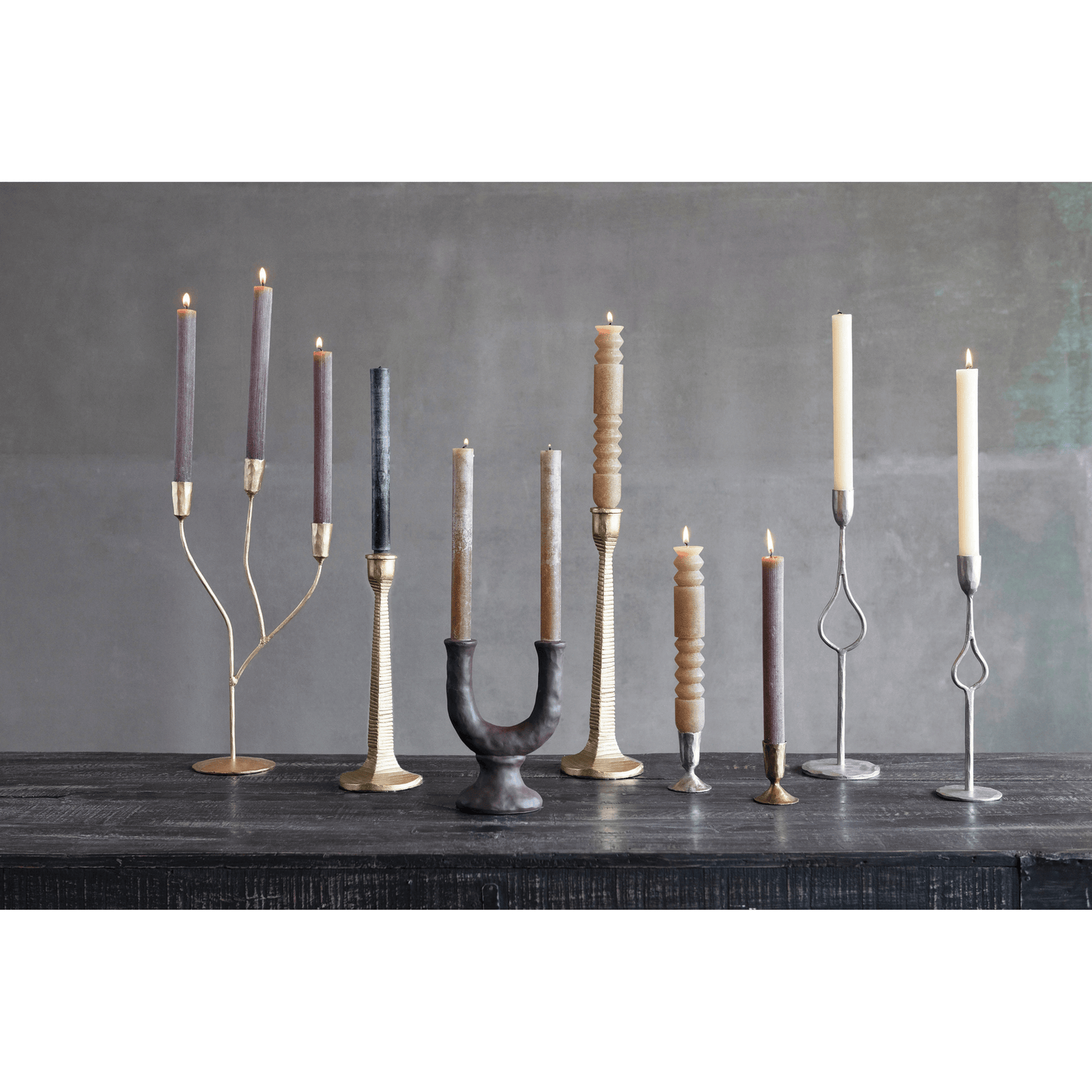 Chocolate Stoneware Double Taper Candle Holder