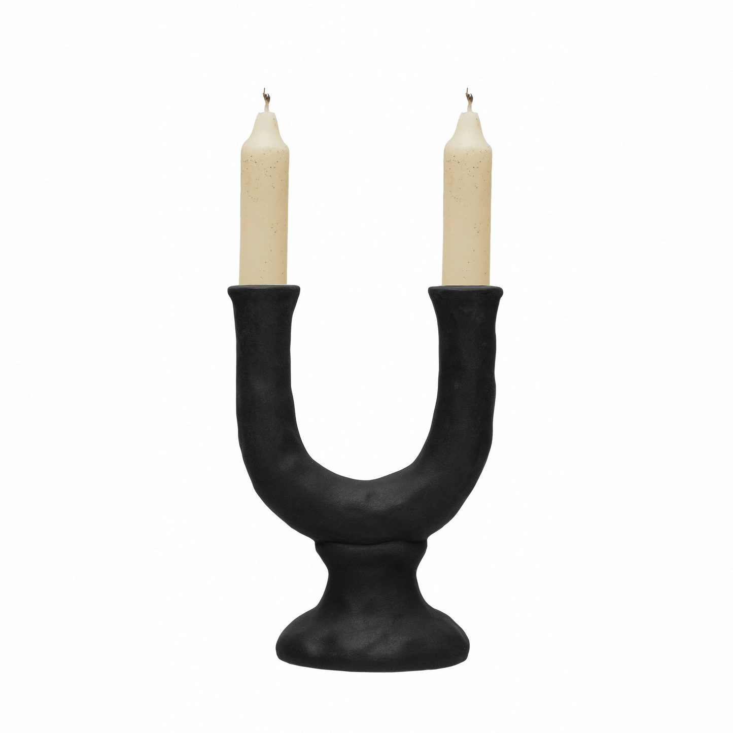 Chocolate Stoneware Double Taper Candle Holder