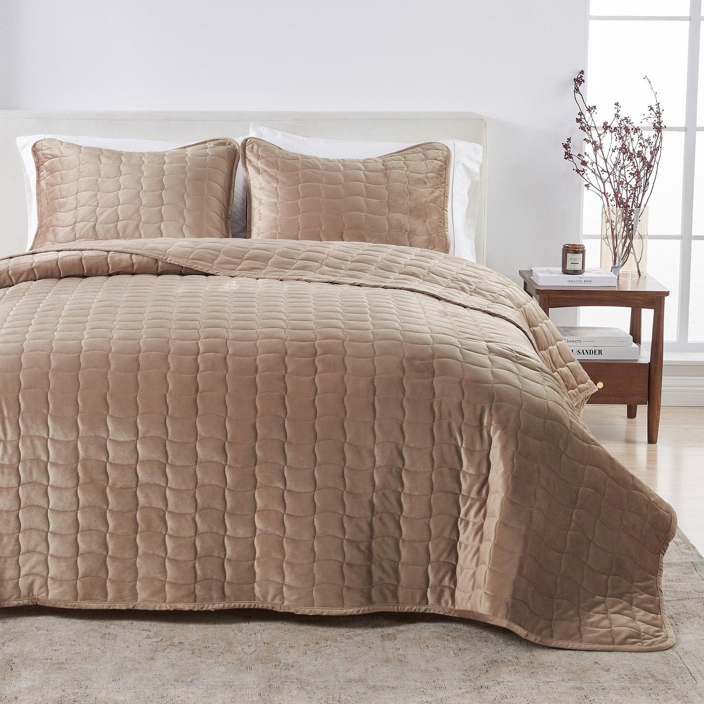 Vivica Velvet Box-Stitched Quilt Set