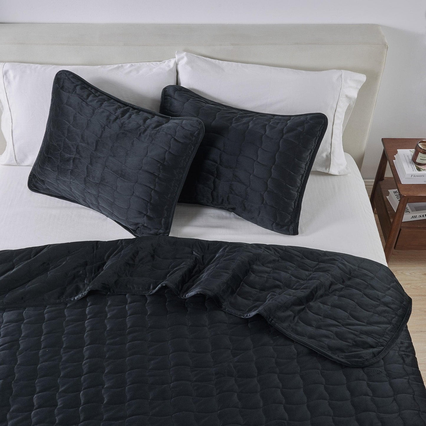 Vivica Velvet Box-Stitched Quilt Set