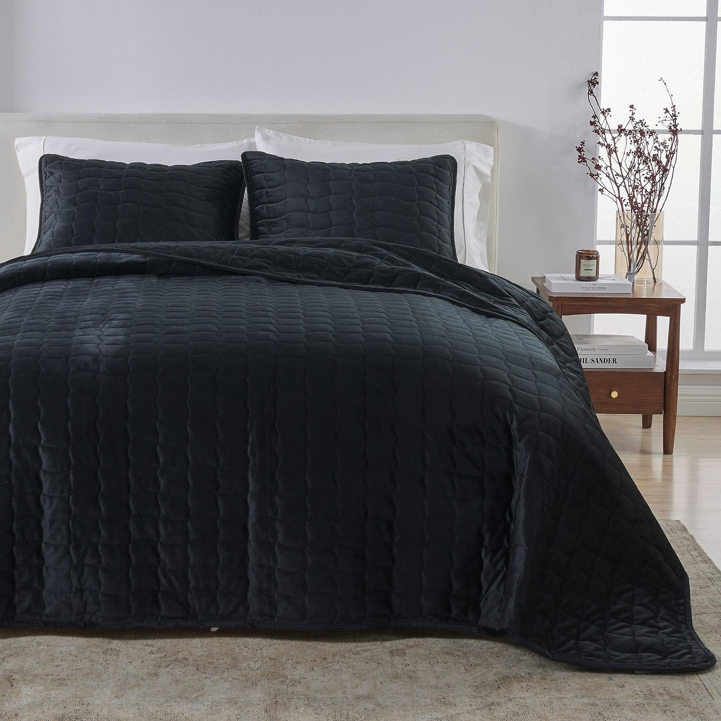 Vivica Velvet Box-Stitched Quilt Set
