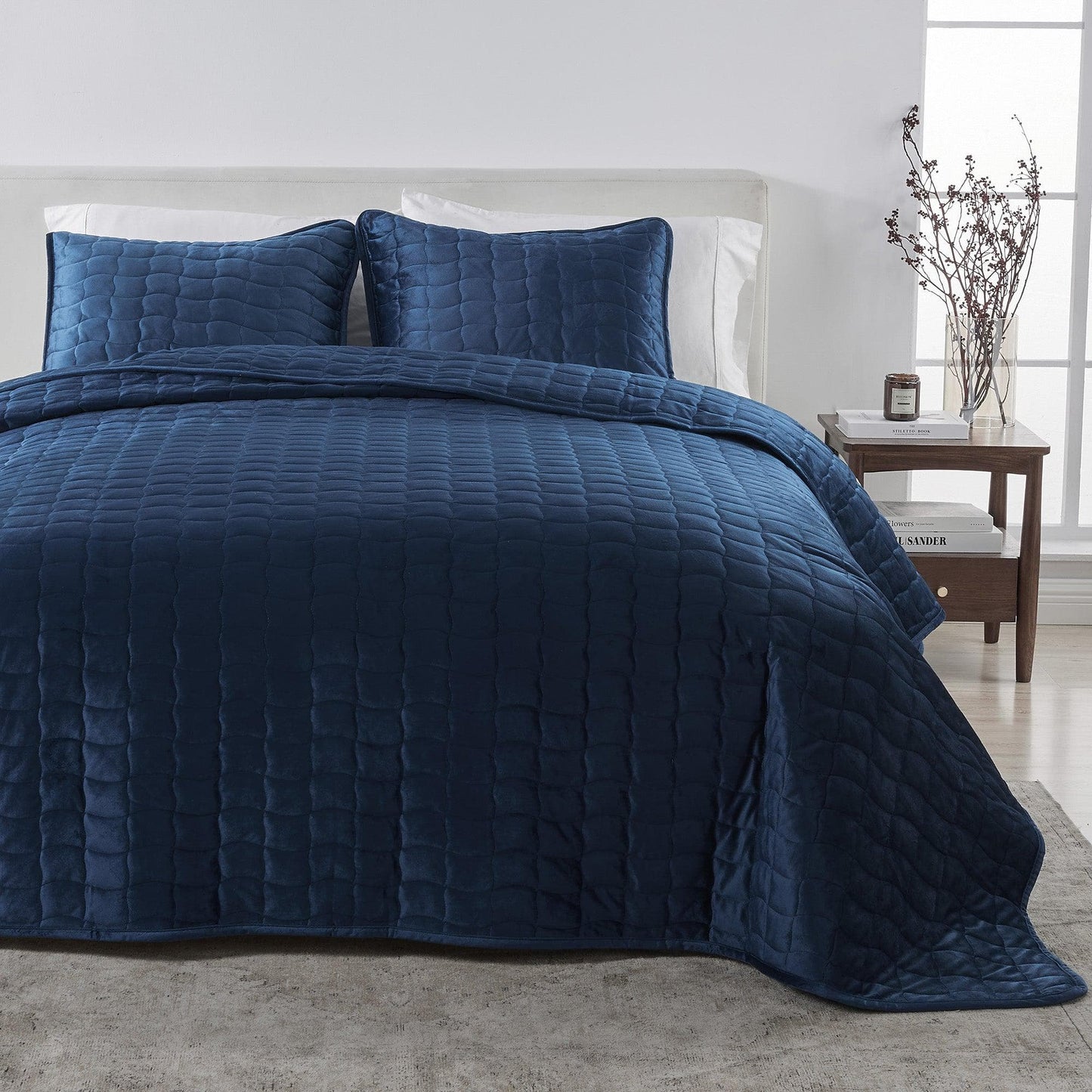 Vivica Velvet Box-Stitched Quilt Set