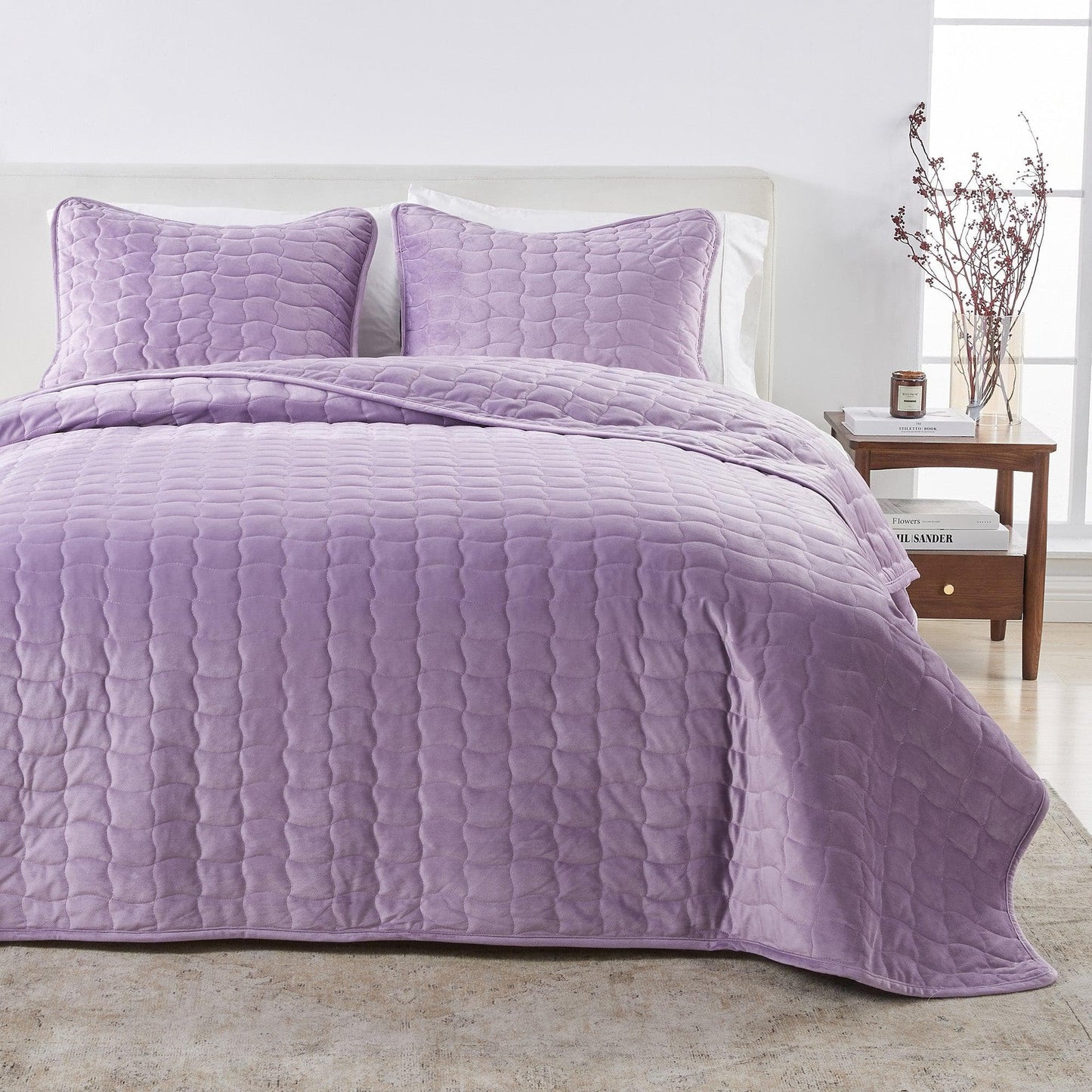 Vivica Velvet Box-Stitched Quilt Set