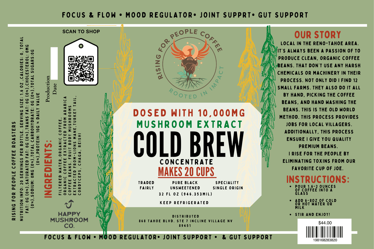 Happy Mushroom Concentrate Cold Brew Coffee
