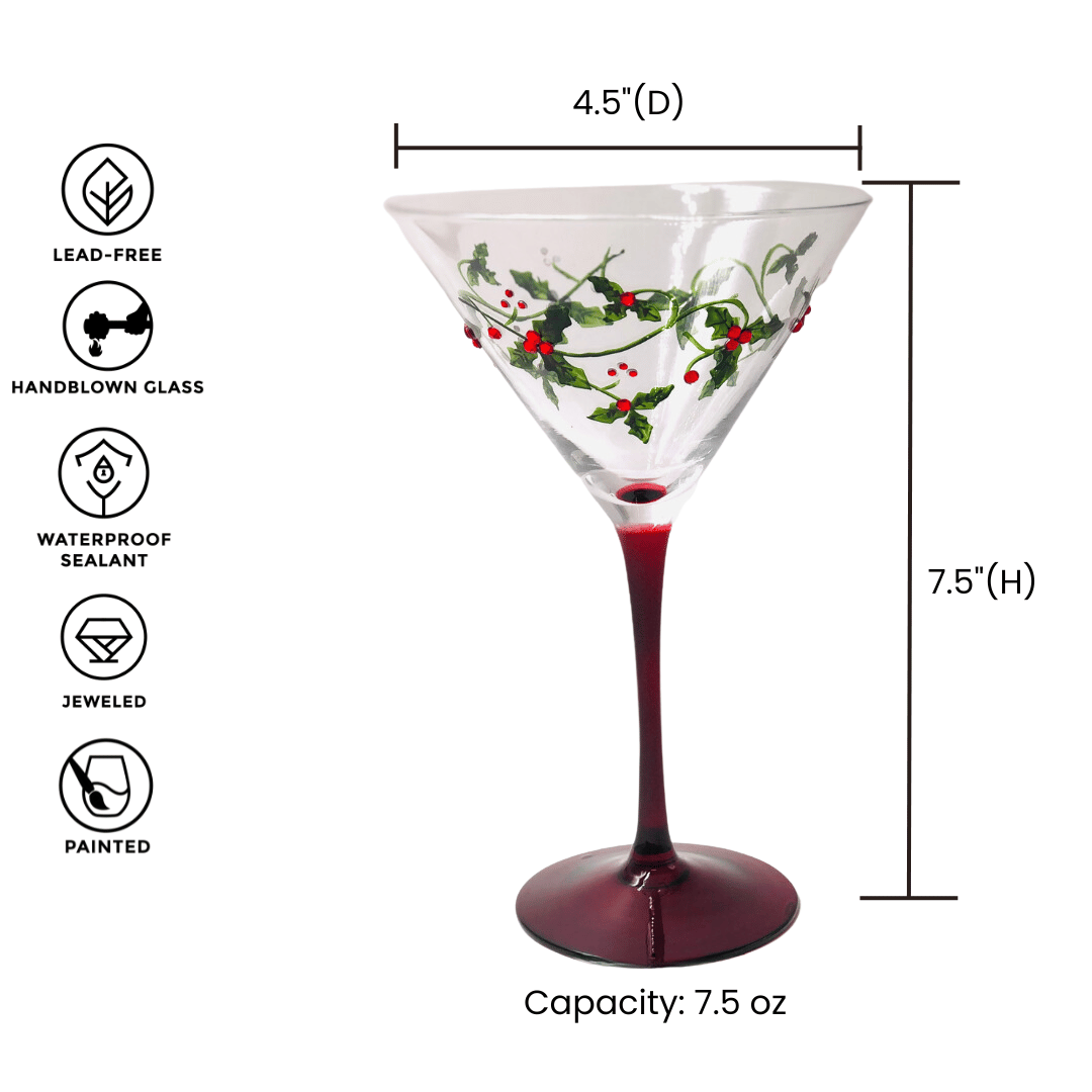 Holly Christmas Martini Glasses