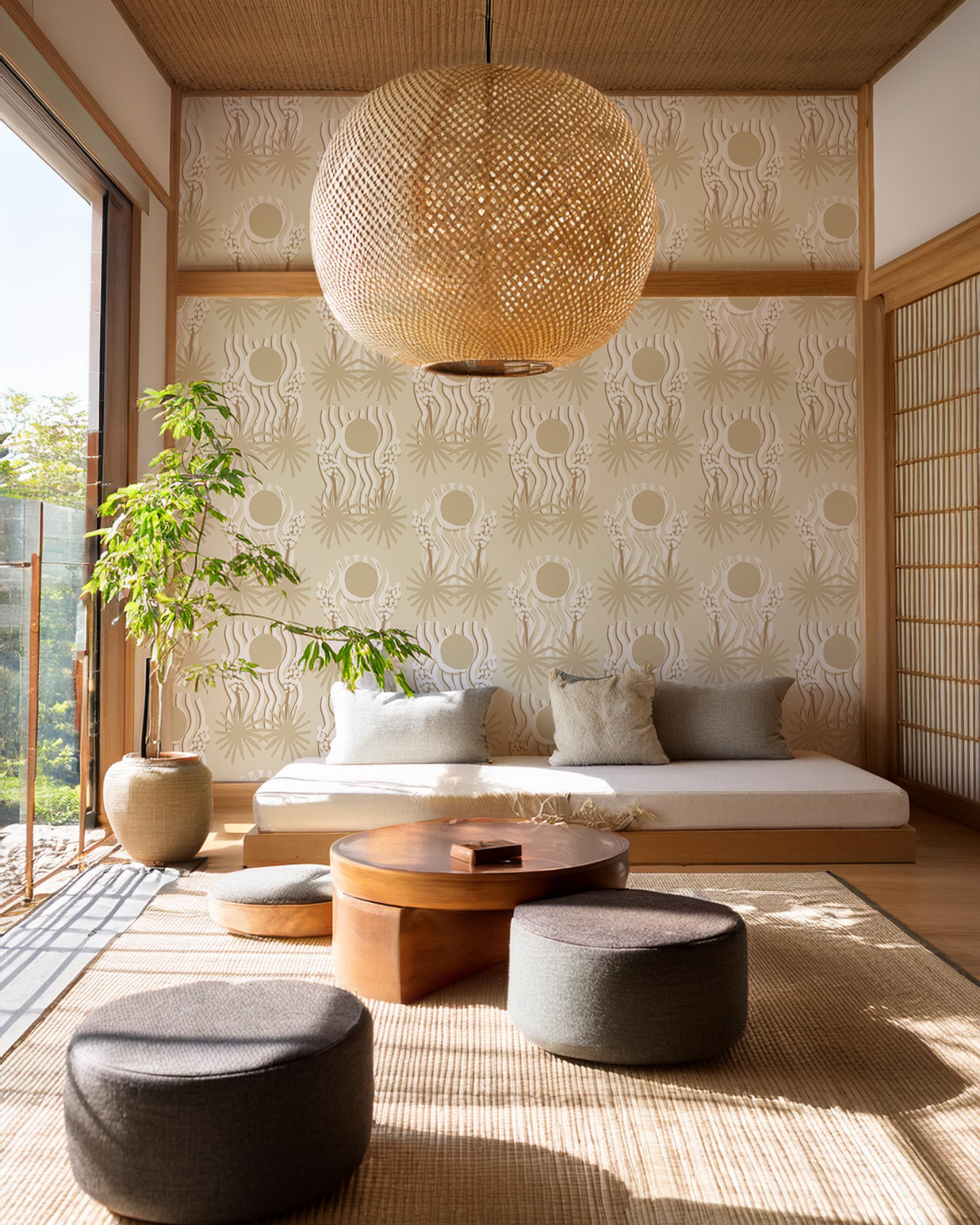 Yucca Moon Wallpaper, white and neutral