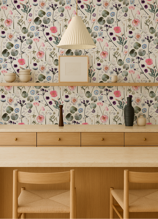 Floral Finds Wallpaper, white