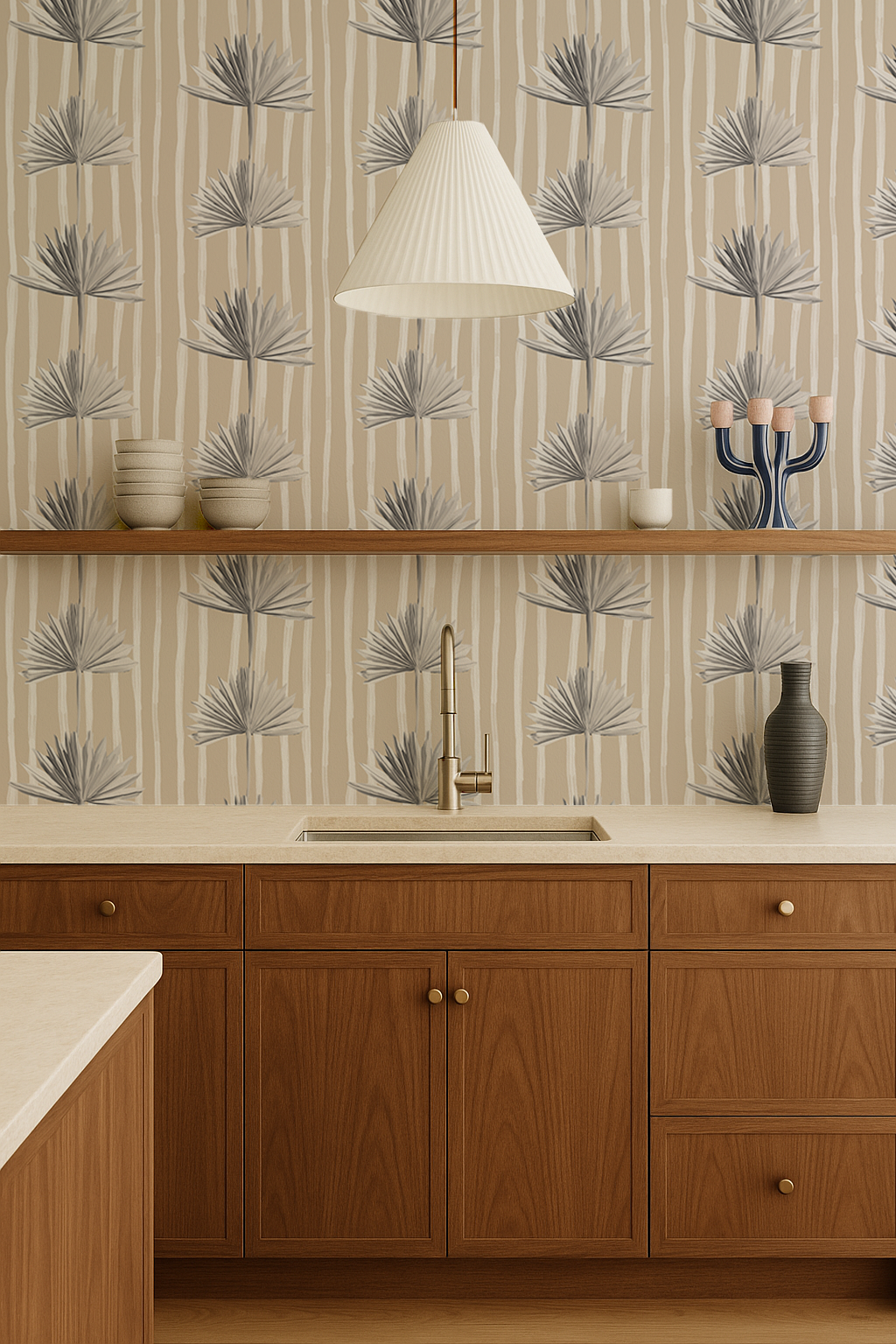Stripey Palm Wallpaper Neutral