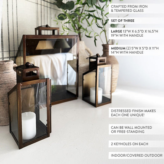 Vera Rustic Bronze Tempered Glass Lanterns