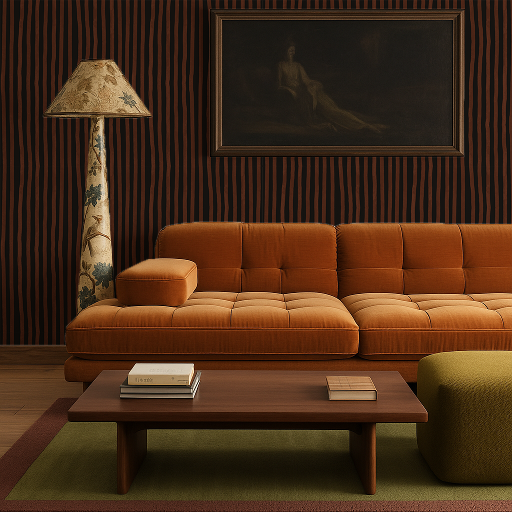 Dolce Stripe Wallpaper, black & chocolate brown