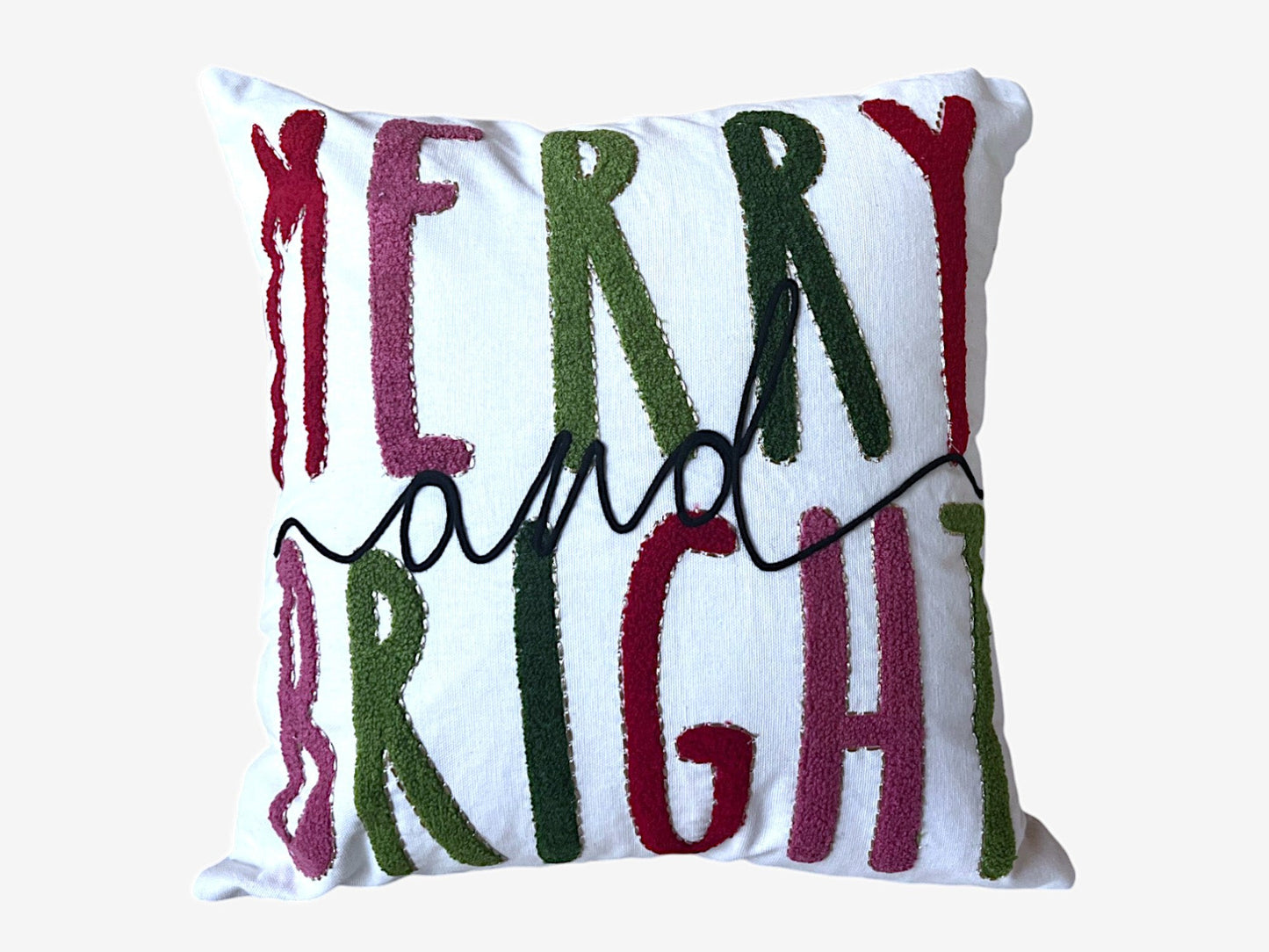 Merry & Bright Embroidered Christmas Pillow