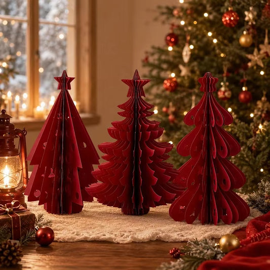 2026 Christmas Decorations Crimson Paper Honeycomb Tree