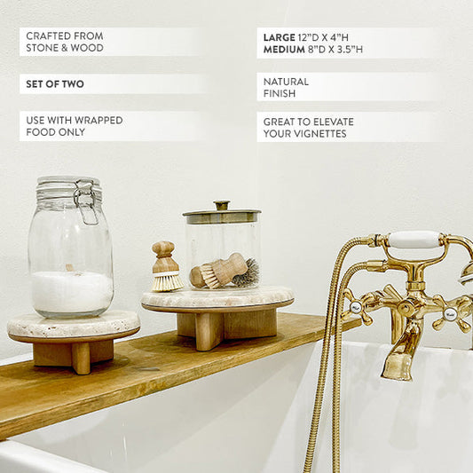 Natural Stone & Wood Risers-Set of Two