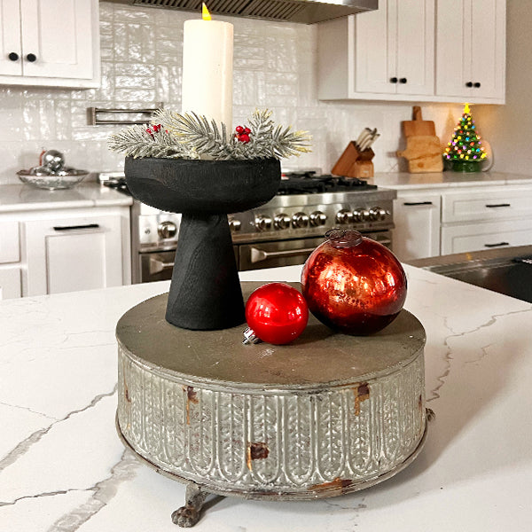 Paulownia Wood Modern Black Elevated Bowl
