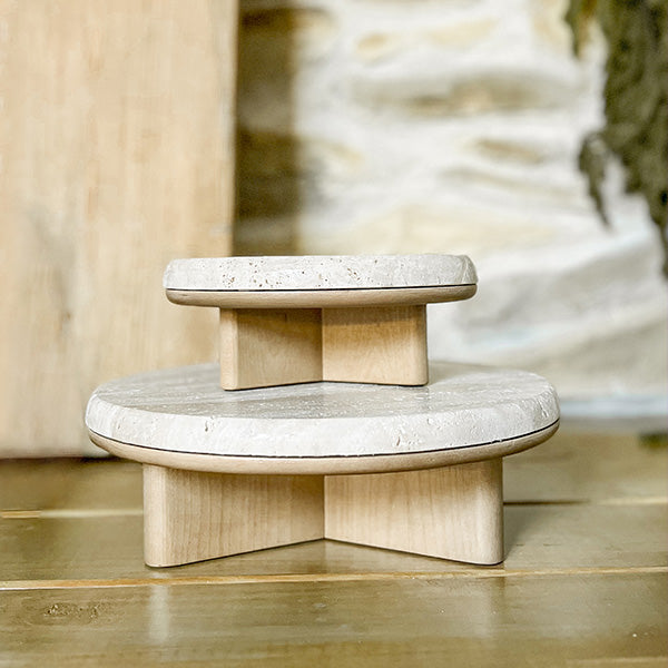 Natural Stone & Wood Risers-Set of Two