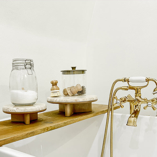 Natural Stone & Wood Risers-Set of Two