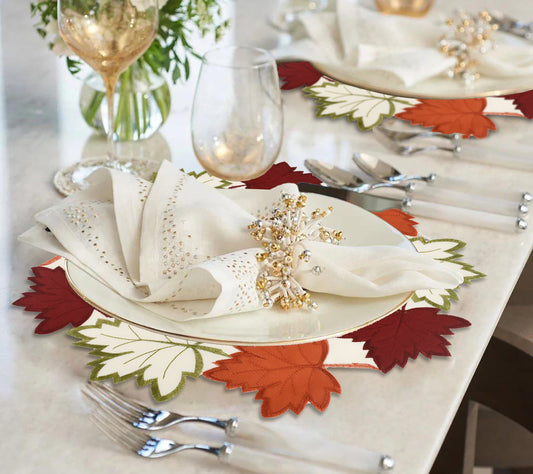 Cream Autumn Doilies – Round Linen Placemats | Embroidered Dining Table Decor 15 Inch