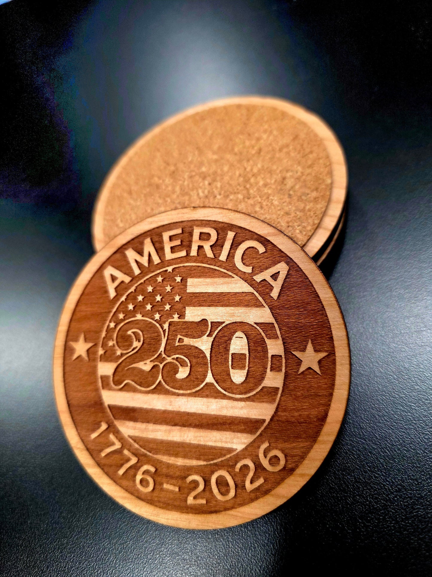 US Veteran Handcrafted 250th Anniversary Patriotic Wood Coaster