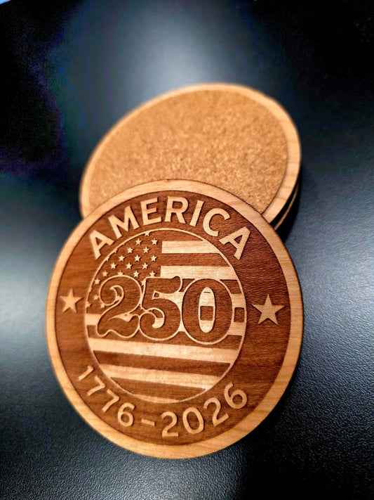 US Veteran Handcrafted 250th Anniversary Patriotic Wood Coaster