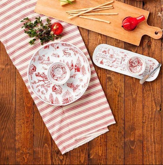 Christmas Red Toile Chip & Dip Set