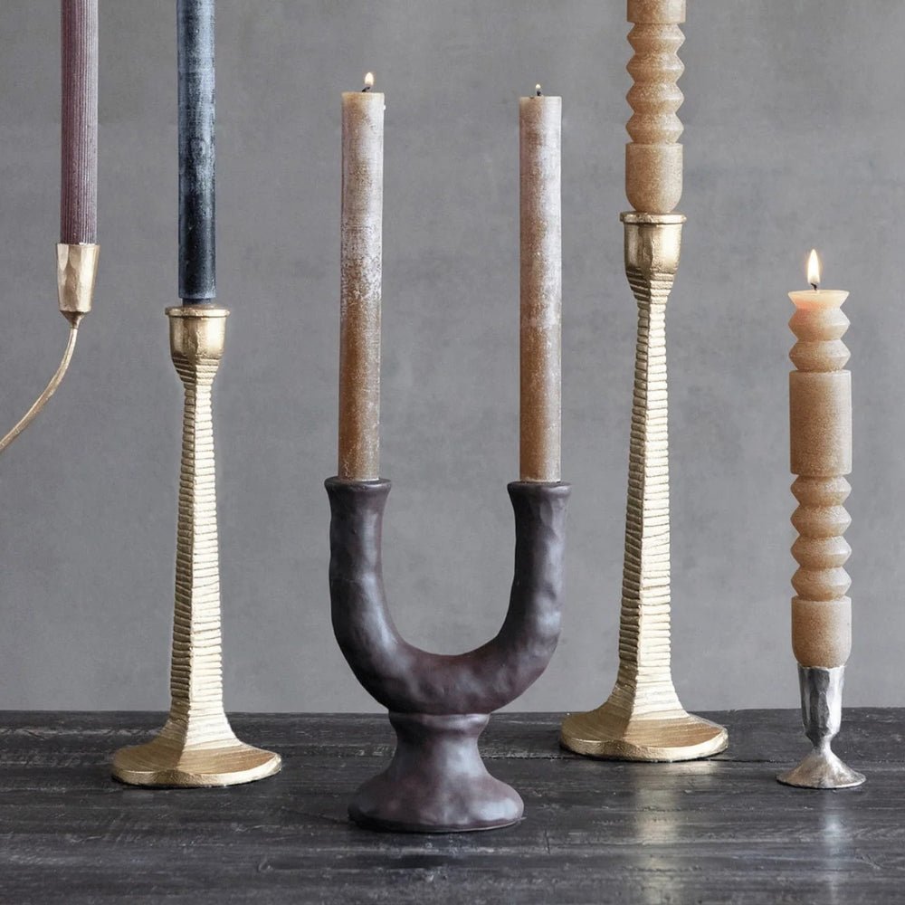 Chocolate Stoneware Double Taper Candle Holder