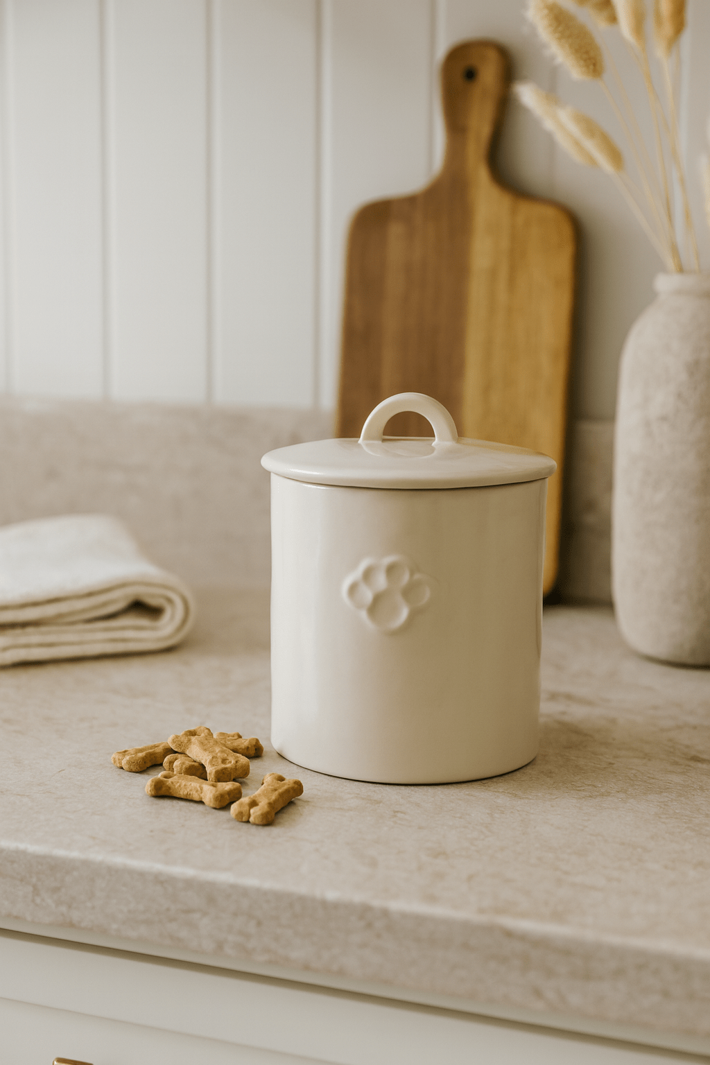 Neutral Glaze Stoneware Pet Treat Canister
