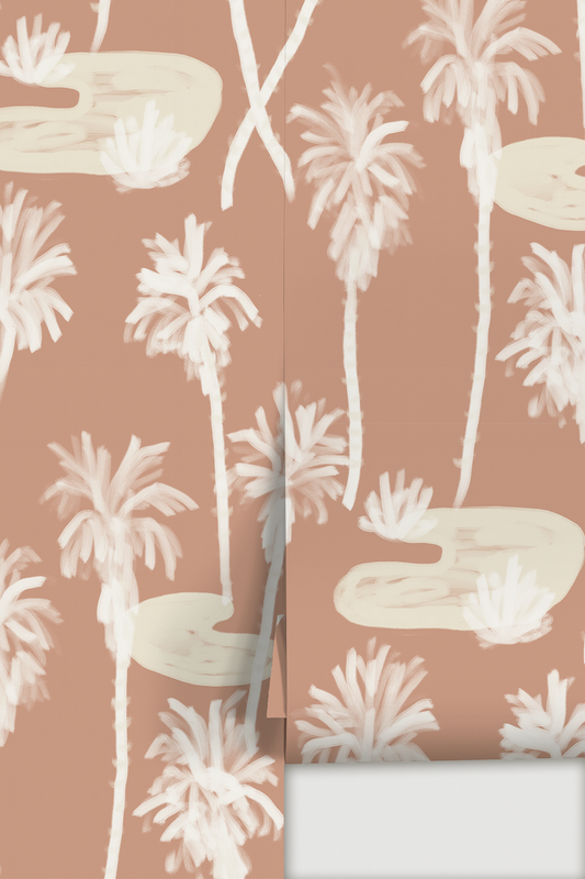 Palm Oasis Wallpaper | terra cotta & white