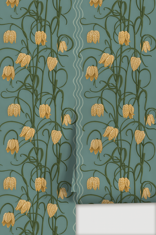 Campanas Wallpaper | dusty blue & marigold
