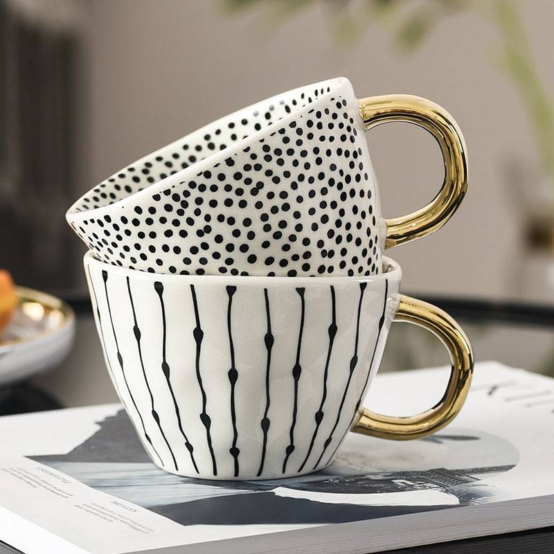 Luxe Hand Painted Gold Handle Ceramic Mugs
