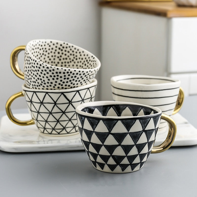 Luxe Hand Painted Gold Handle Ceramic Mugs