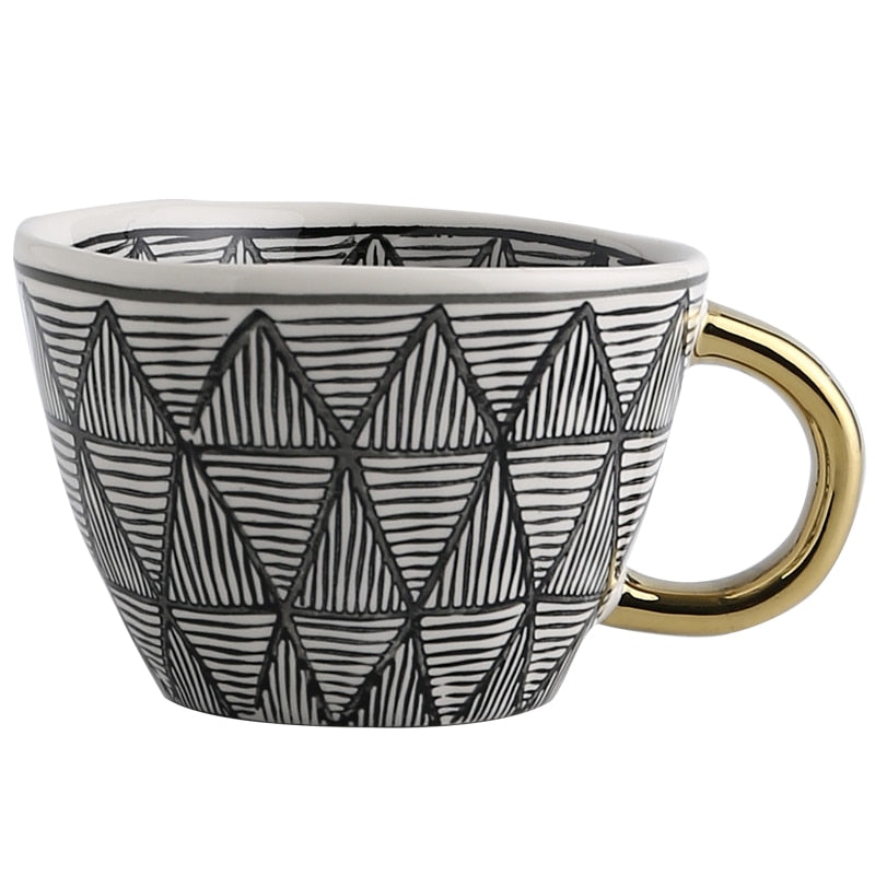 Luxe Hand Painted Gold Handle Ceramic Mugs