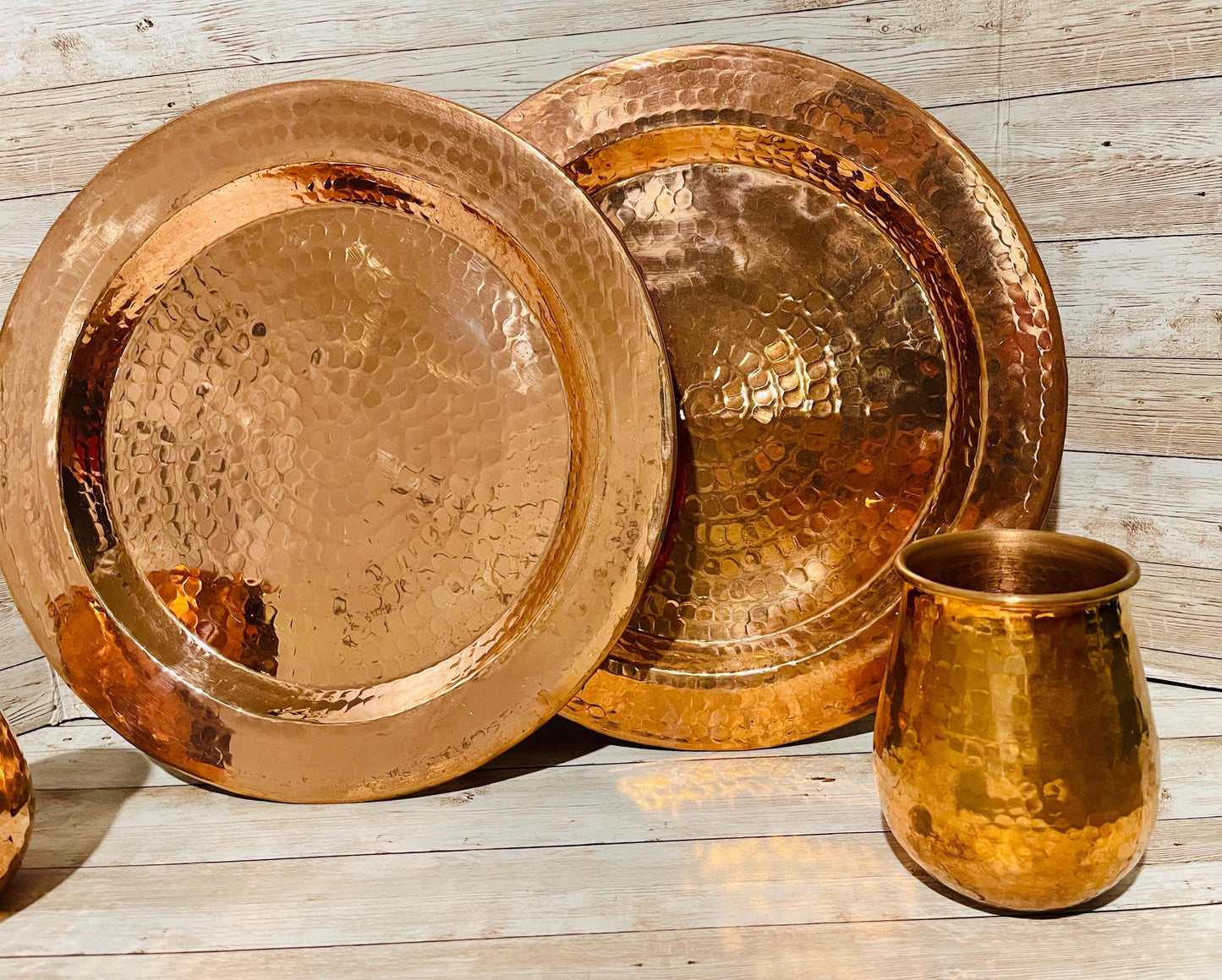 Mexican Copper Charger Plates with 2 Copper Cups