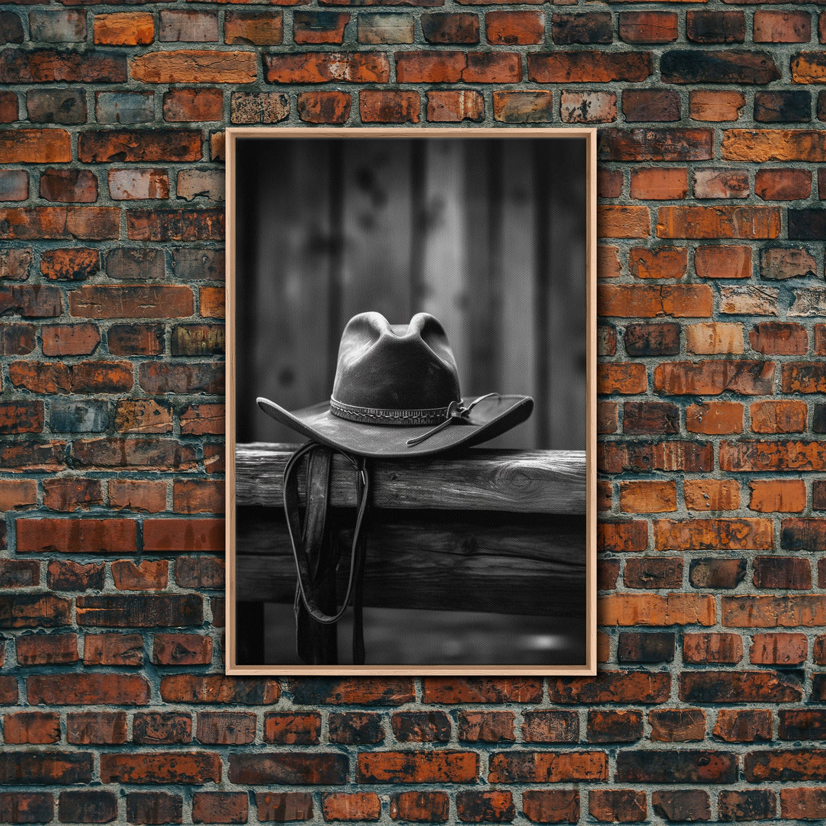 Cowboy Hat Print Black & White Canvas Art