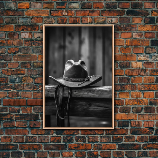 Cowboy Hat Print Black & White Canvas Art