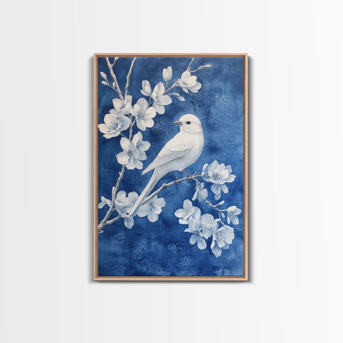 White Bird Blue Botanical Chinoiserie Wall Art
