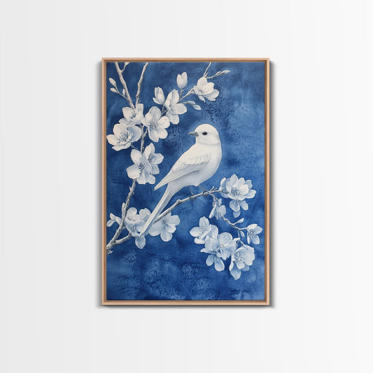 White Bird Blue Botanical Chinoiserie Wall Art