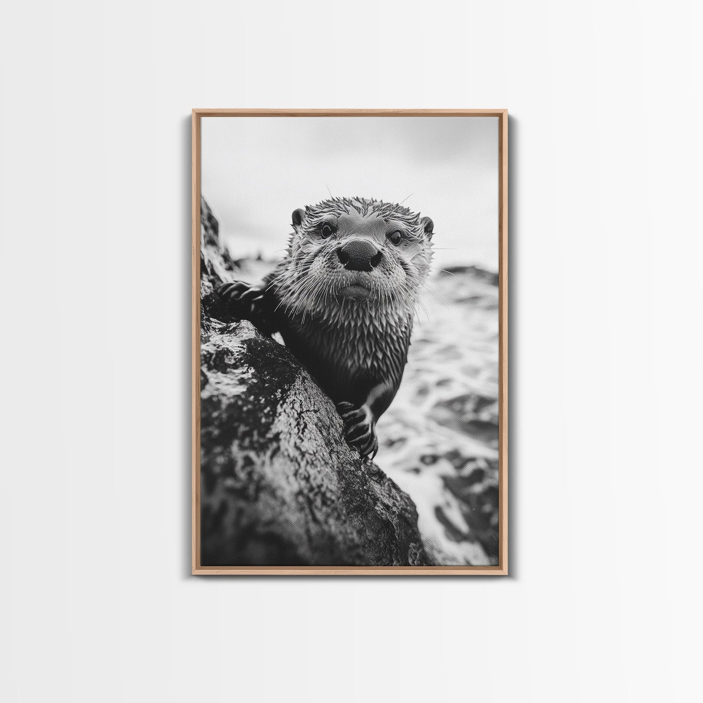 Curious Otter-Coastal Wildlife Framed Canvas Print