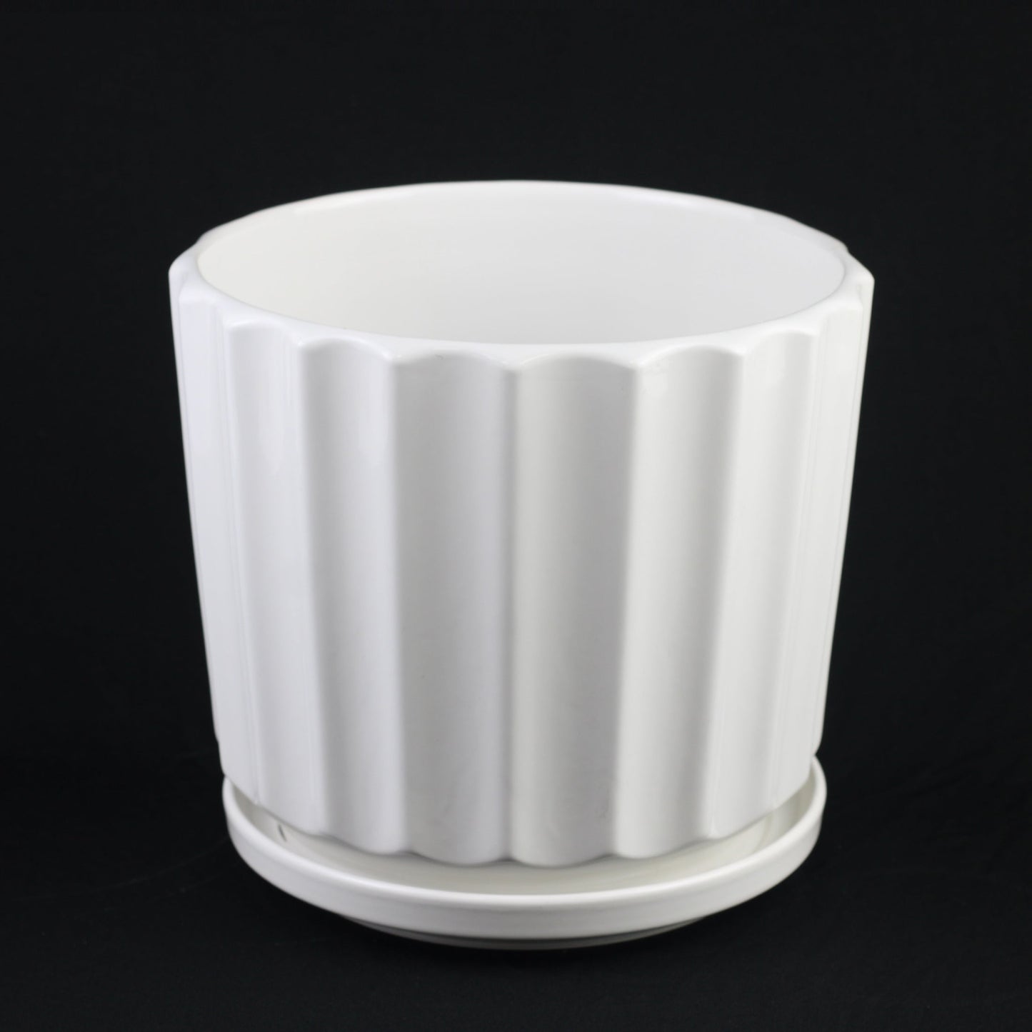 Fluted White Ceramic Planter Set