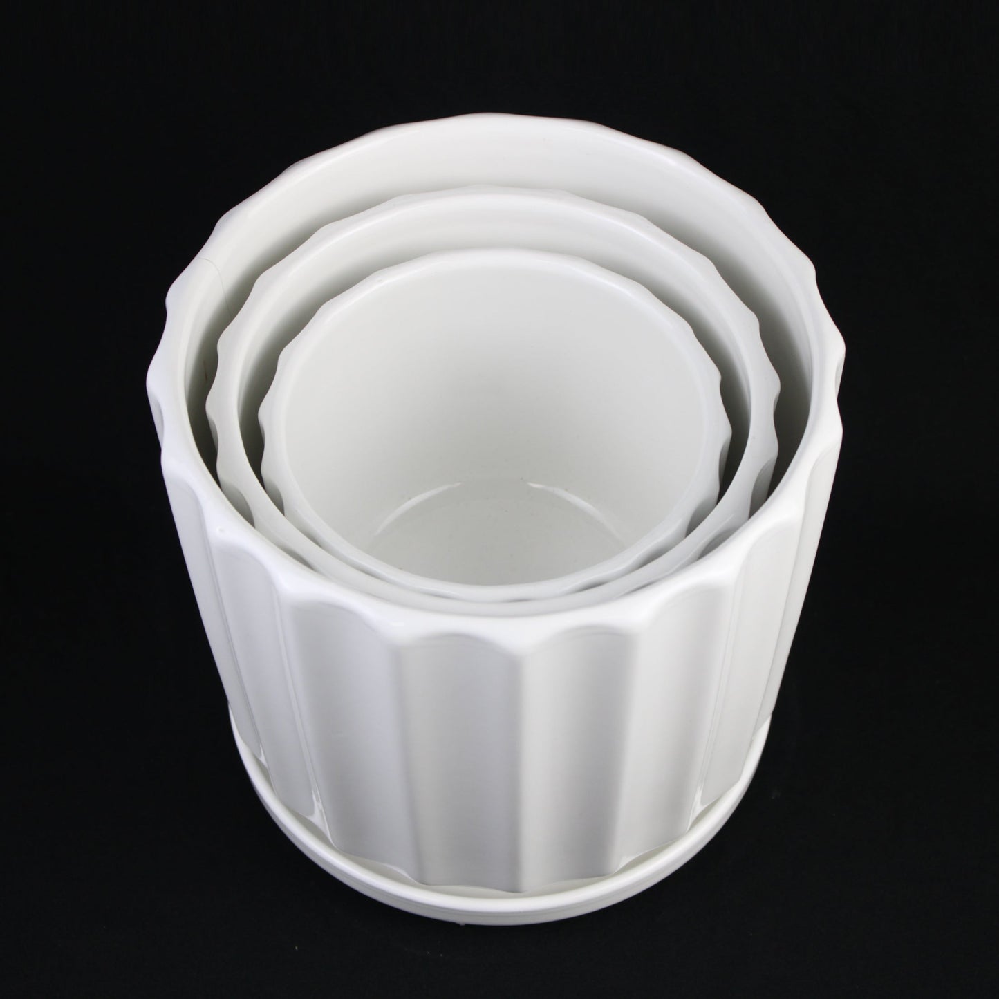 Fluted White Ceramic Planter Set