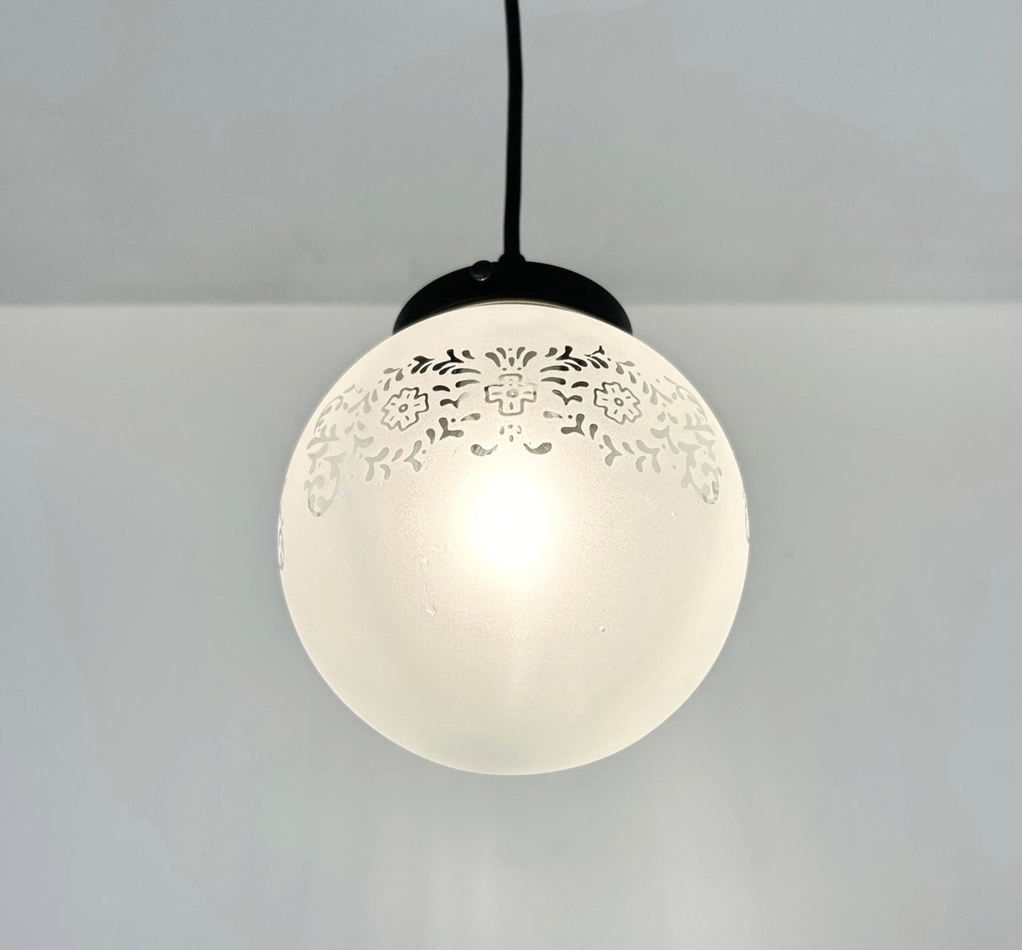 Frosted Floral + Cross Globe Pendant Light