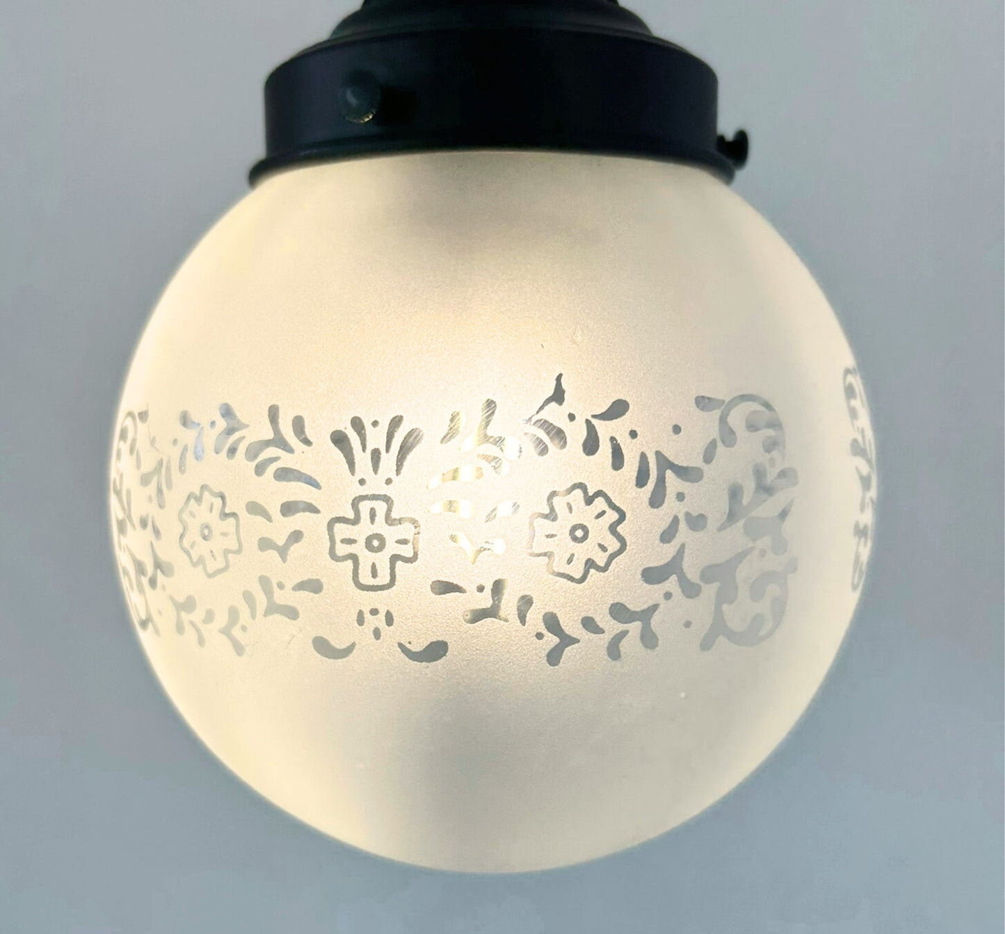Frosted Floral + Cross Globe Pendant Light
