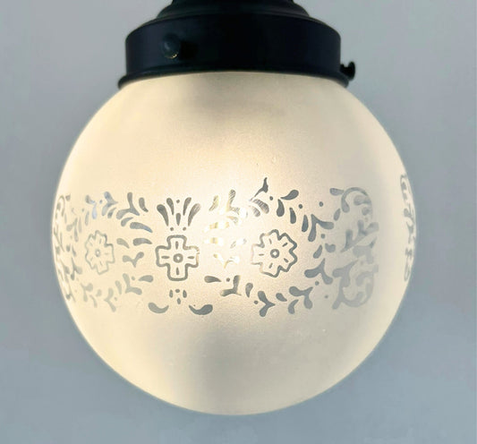 Frosted Floral + Cross Globe Pendant Light