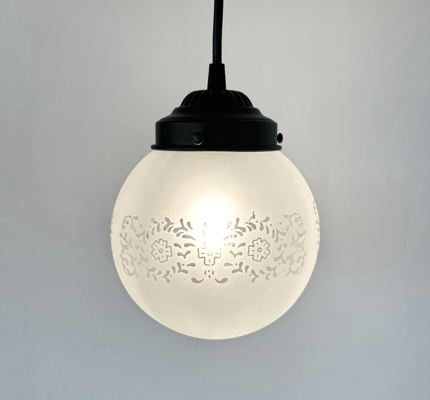 Frosted Floral + Cross Globe Pendant Light