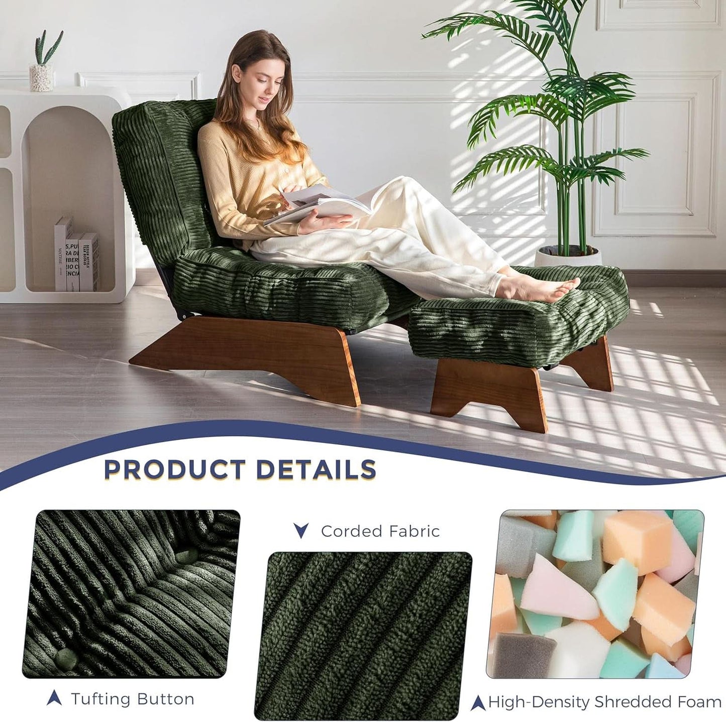 Juniper Green Adjustable Backrest Accent Chair With Ottoman