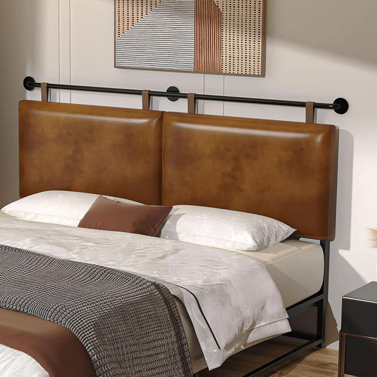 Toffee PU Leather King Size Wall Mounted Headboard