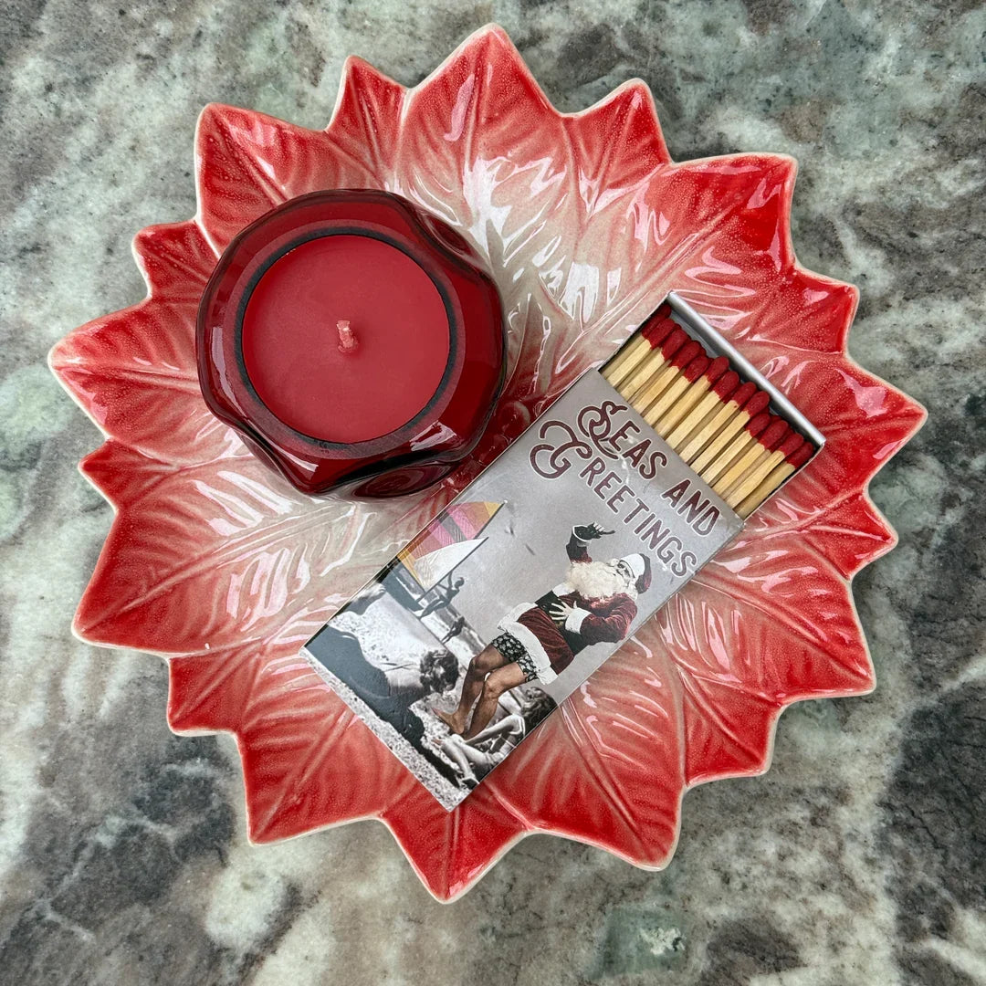 Nordic-Inspired Hand-Painted Poinsettia Ceramic Plate