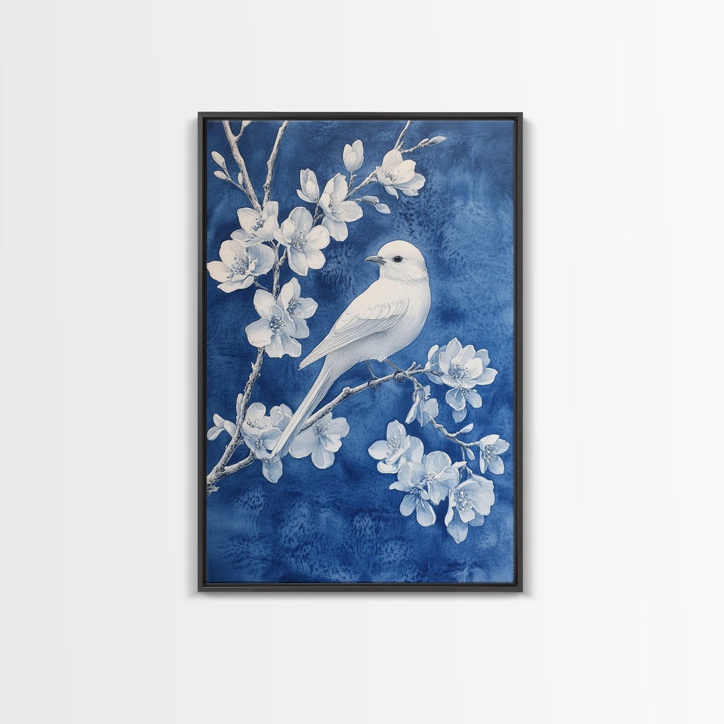White Bird Blue Botanical Chinoiserie Wall Art