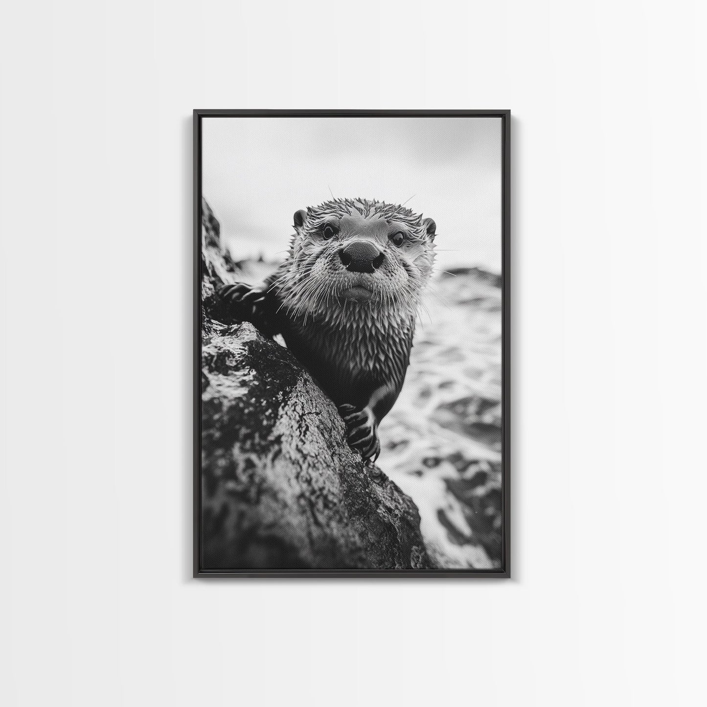 Curious Otter-Coastal Wildlife Framed Canvas Print